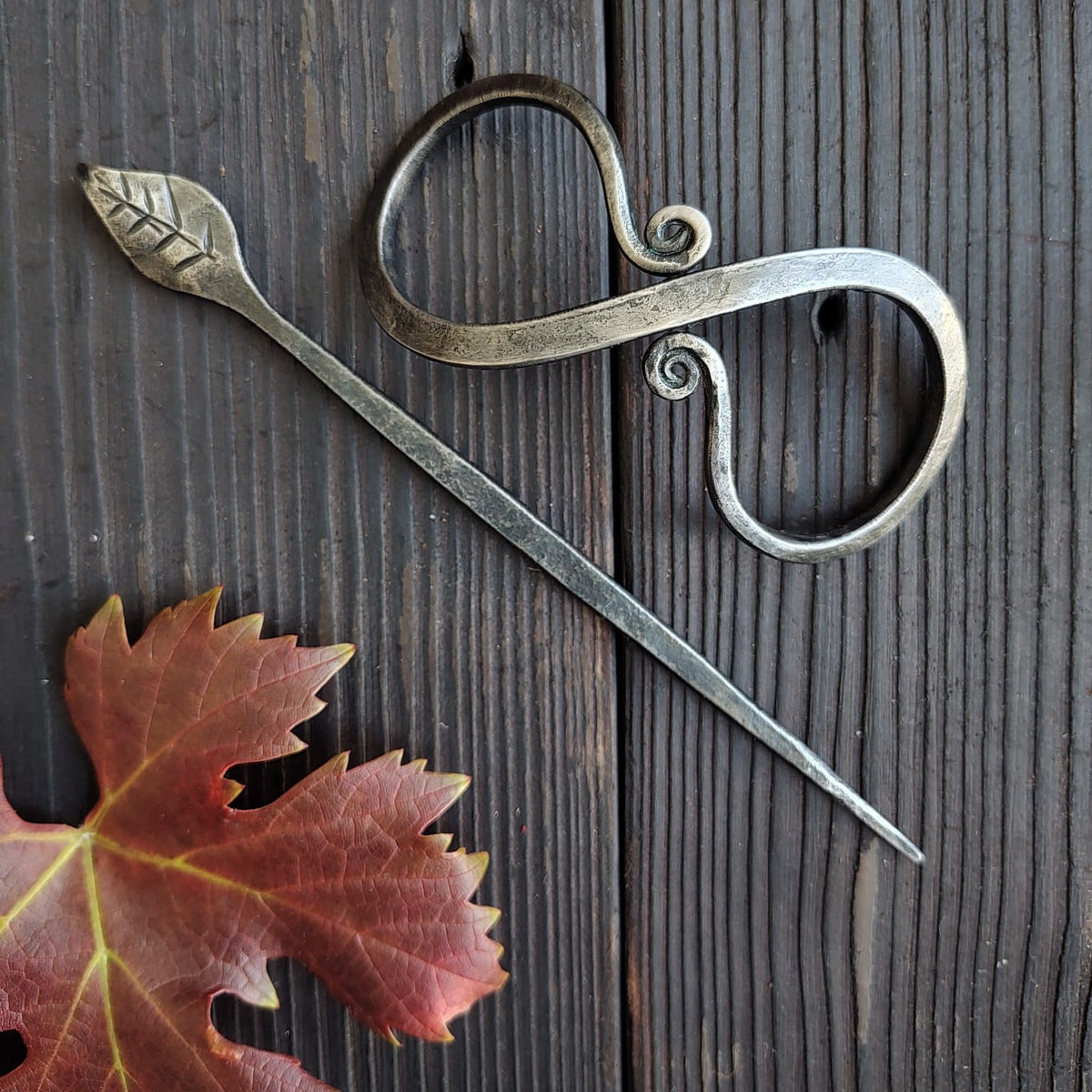Hand-Forged Leaf Hair Pin – Metal Hair Accessory