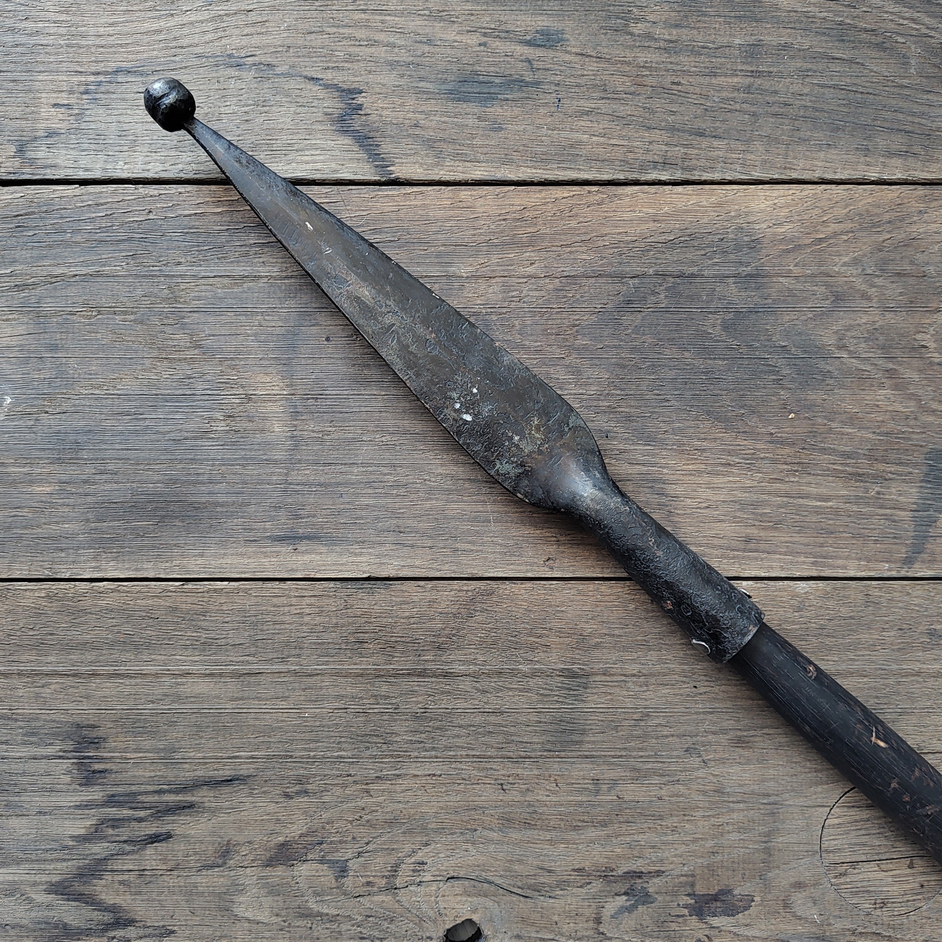 One-Handed Combat Spear with Safety Tip – Hand-Forged Spring Steel (Used)