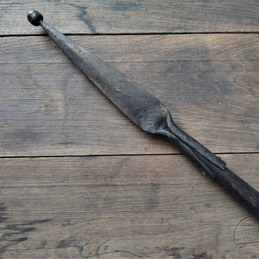 One-Handed Combat Spear with Safety Tip – Hand-Forged Spring Steel (Used)